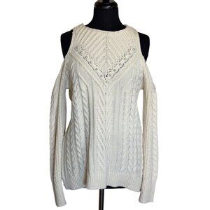 Francesca's Alya Brand Ivory Color Cold Shoulder Knit Sweater Women's Size M